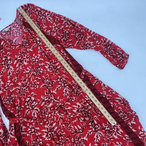 Knox Rose Size XL Red Floral Peasant Prairie Boho Maxi Dress V-Neck Belted - Picture 5 of 13
